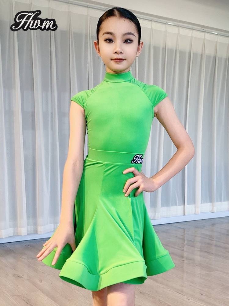 Red Dance Charm Summer Latin Dance Server Girls Standard for Children's Professional 2024 New Vented Short Sleeve Set