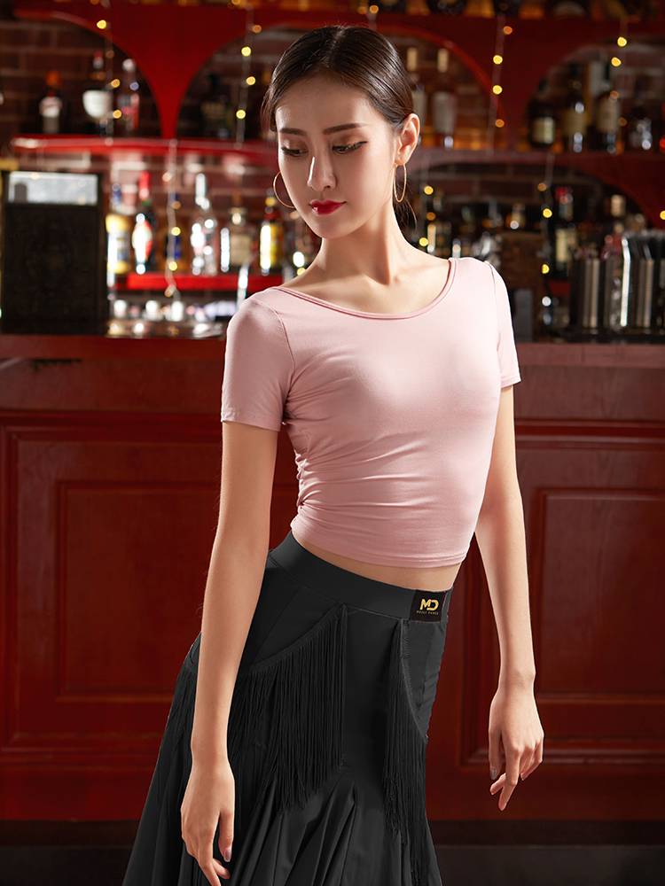 Little Jasmine Latin Dance Dance Practice Female Adult National Standard 2024 new back interface is thin and beautiful back short sleeve top