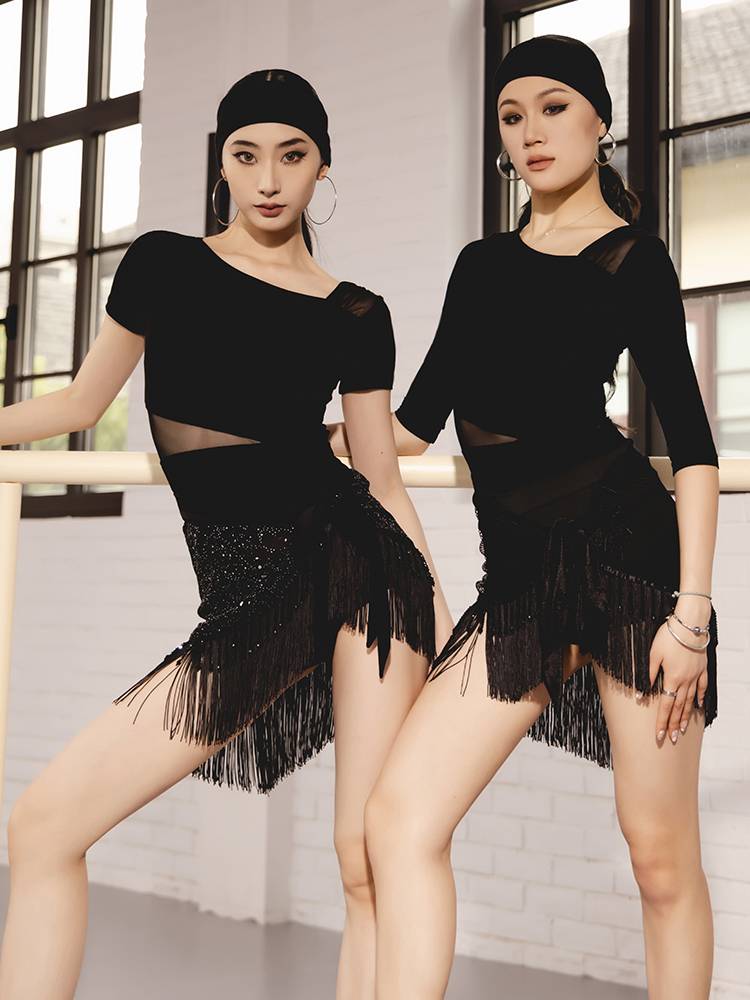 YES Latin Dance Dance Dance Dance National Standard Dance Female Spring and Summer New Short Sleeve Practice Services Net Sliming YS337