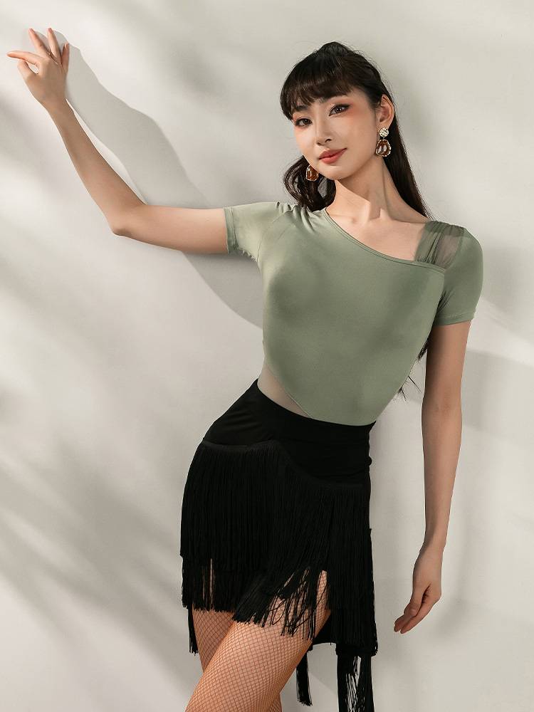 YES Latin Dance Dance Dance Dance National Standard Dance Female Spring and Summer New Short Sleeve Practice Services Net Sliming YS337
