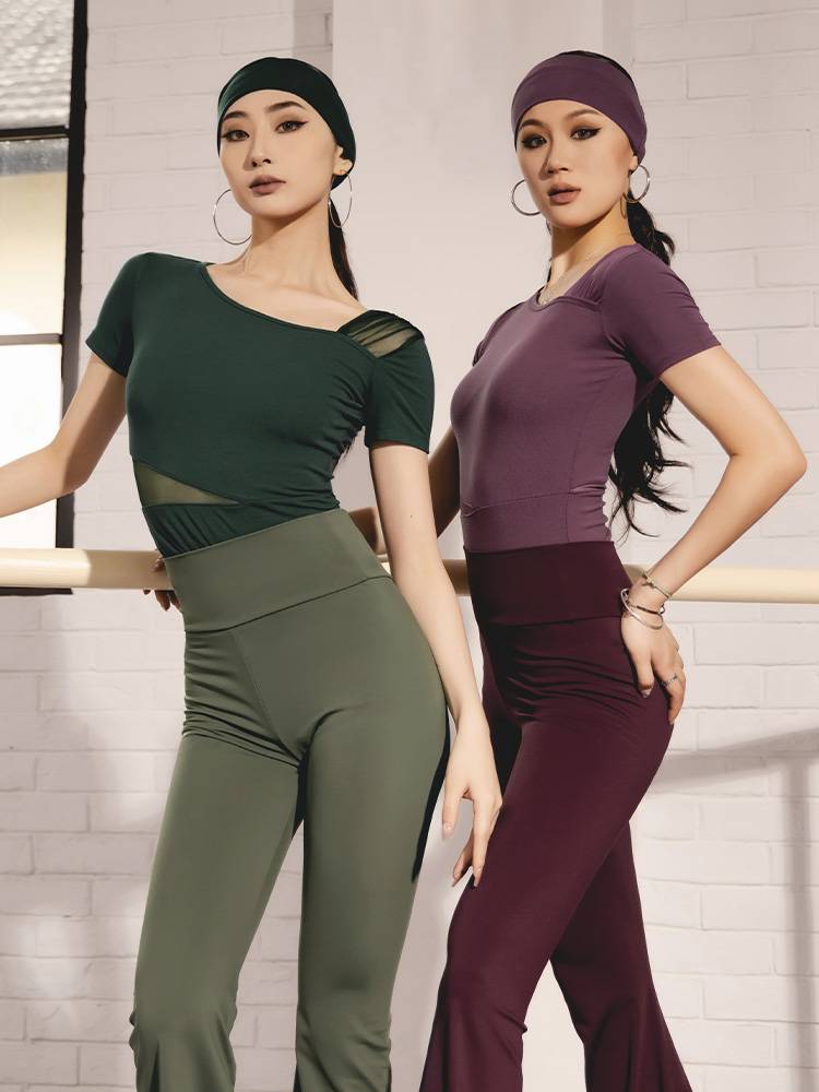 YES Latin Dance Dance Dance Dance National Standard Dance Female Spring and Summer New Short Sleeve Practice Services Net Sliming YS337