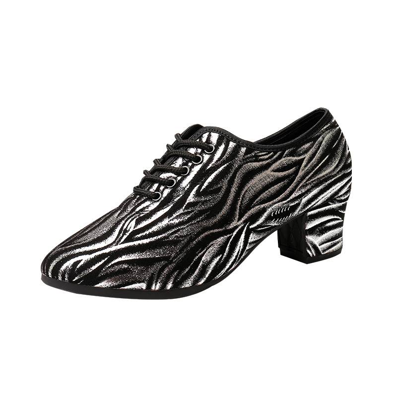 2024 new bright strips fashion wearing Latin dance shoes mid -heel dancer dancer dance waterman jumping square dance shoes