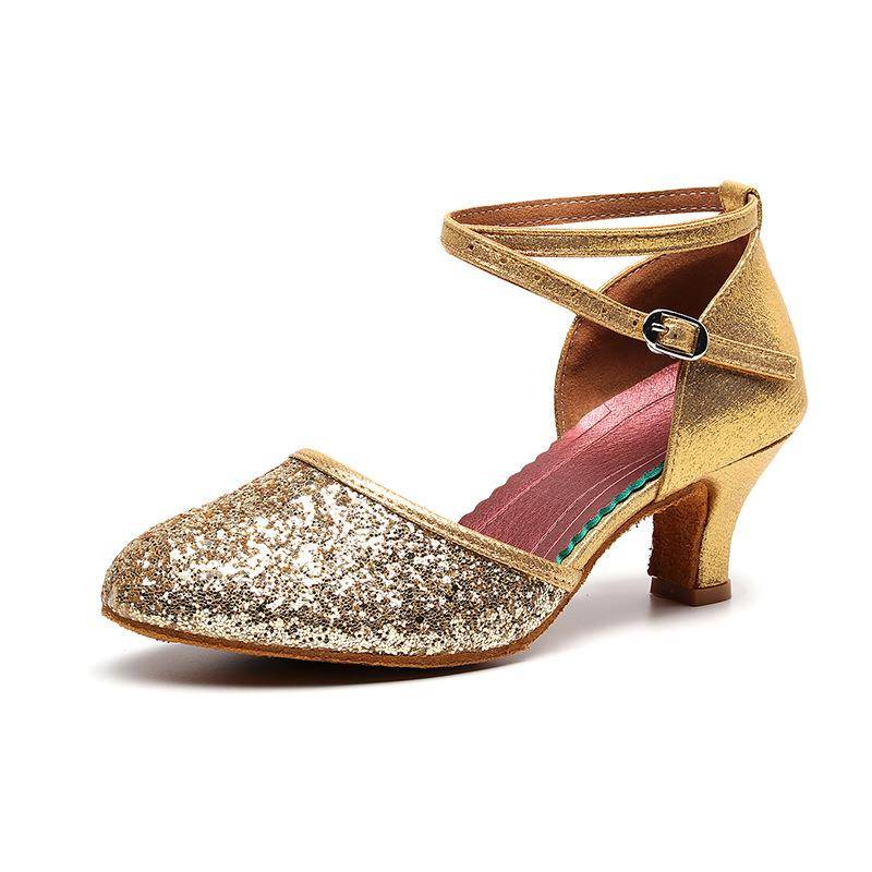 Latin dance shoes ladies adult mid -high heel golden dance shoes square dance shoes dancing female shoes soft bottom dance shoes