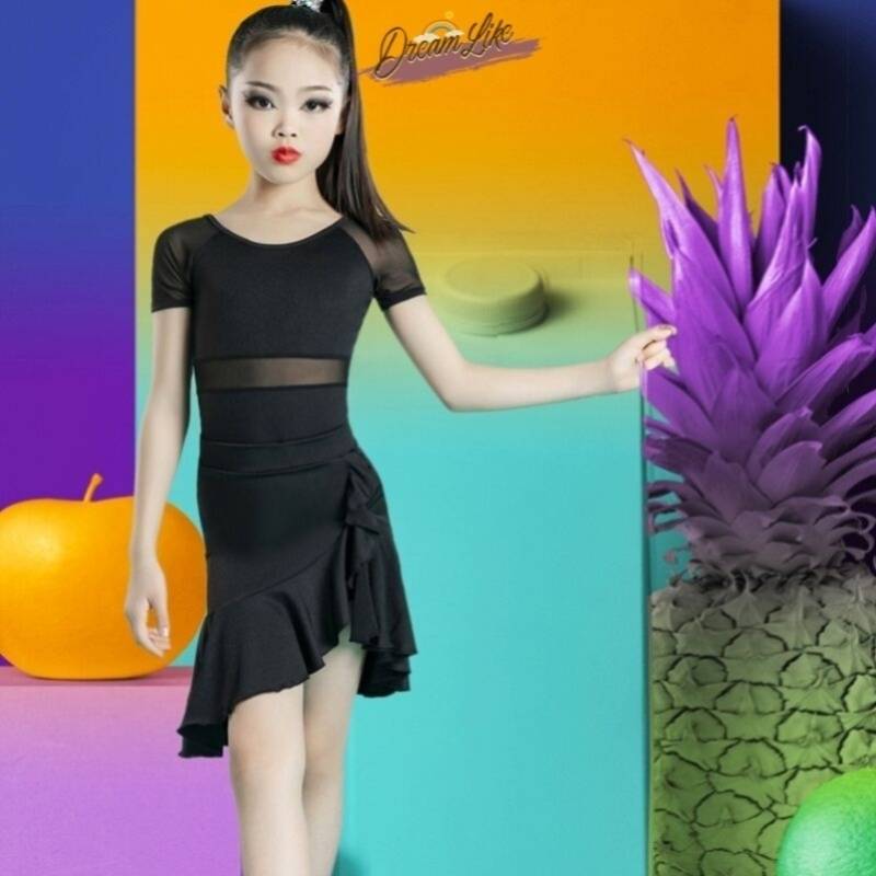 Children's Latin Dance 2024 New Girls Summer Practice Skin Skirt Short Sleeping Top Senior Sensory Set
