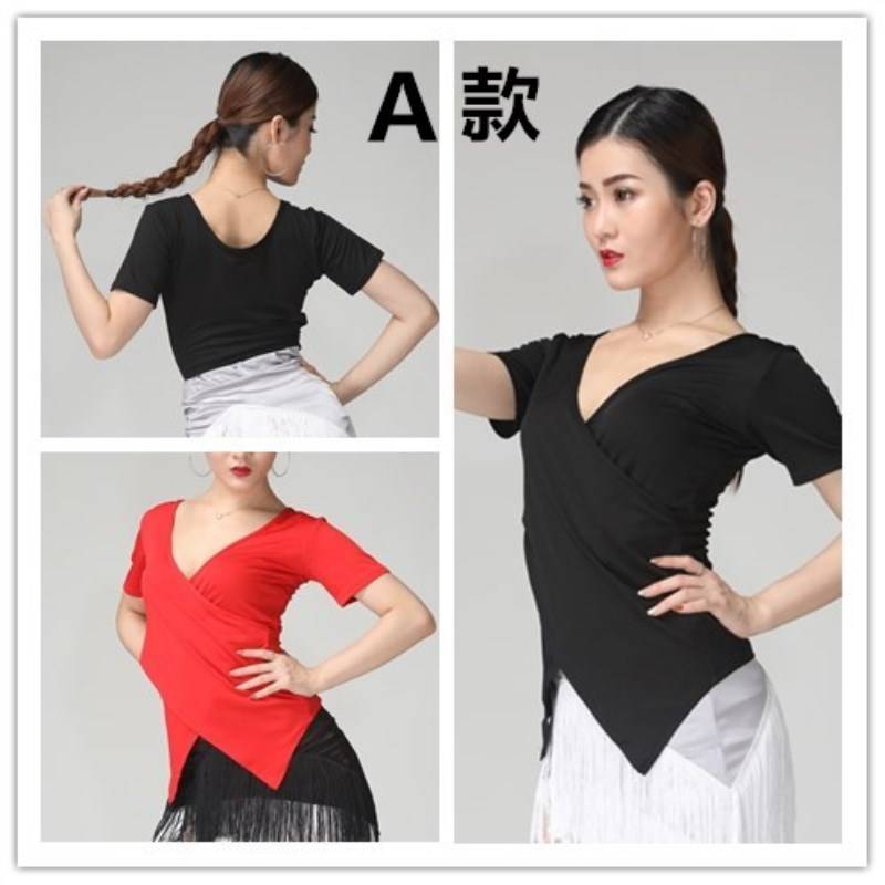 Latin dance clothing sexy female adult jacket high -end and short -sleeved processing 2023 practice performance dance V -neck summer