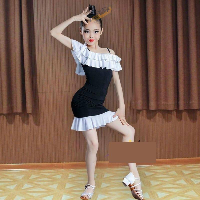 2023 New Children's Latin Dance Practice Service Professional Girls Black and White Stitching Competition Summer Advanced Standard Regulations