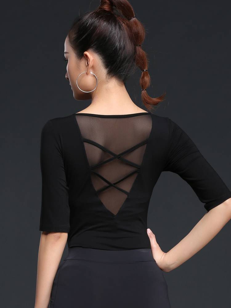 Latin dance top new dance clothing adult women's exercise, modern dance modern dance jacket performances V -neck black