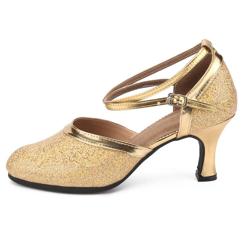 Baotou Latin Dance Shoes Adult Purple Miles Dance Women's Middle -High -Hee Dance Shoes Q Fashion Dance Shoes Square Dance