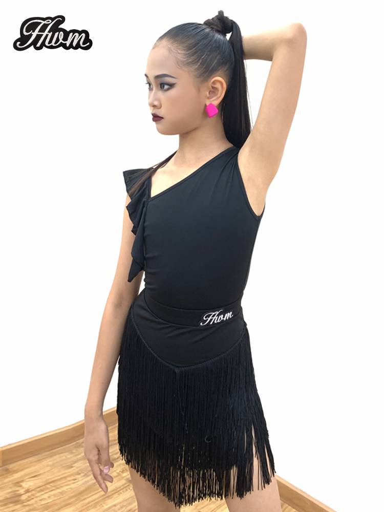 Red Dance Charm Latin Dance Girls Advanced Black Skin Set Young Children's Flash Skirt Dance Dance Dress Clothing