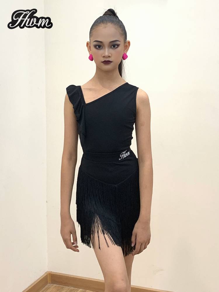 Red Dance Charm Latin Dance Girls Advanced Black Skin Set Young Children's Flash Skirt Dance Dance Dress Clothing
