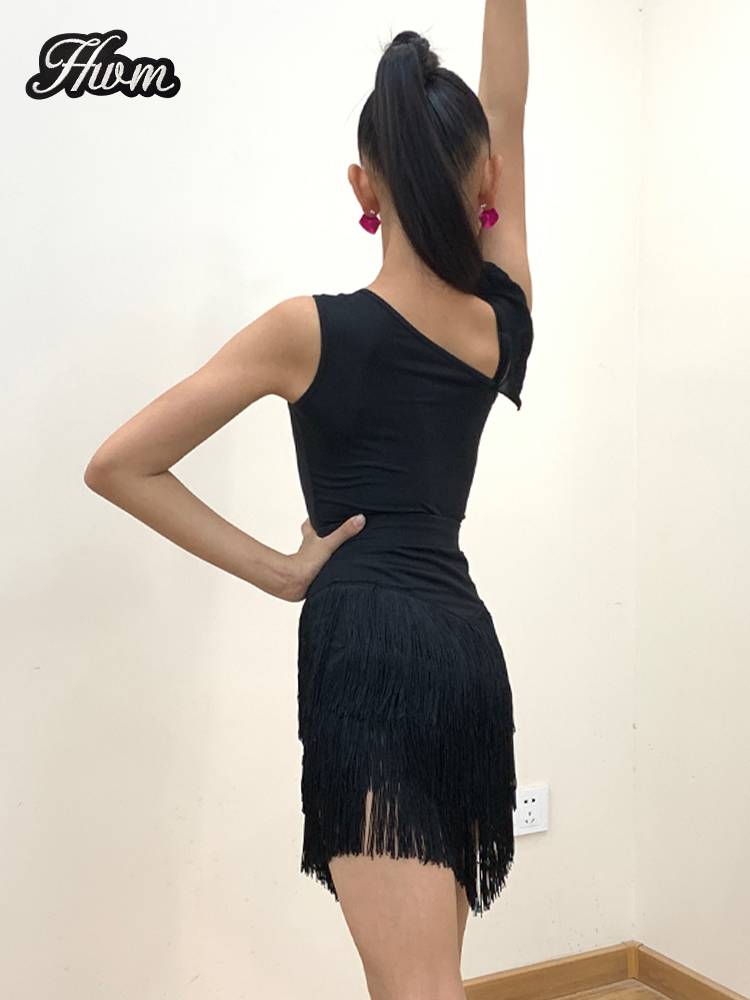 Red Dance Charm Latin Dance Girls Advanced Black Skin Set Young Children's Flash Skirt Dance Dance Dress Clothing