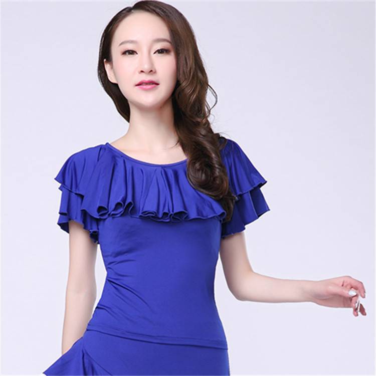 Plaza dance clothing top new dance jacket exercise service female autumn and winter long sleeve lotus leaf round neck Latin dance exercise uniform