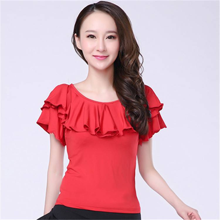 Plaza dance clothing top new dance jacket exercise service female autumn and winter long sleeve lotus leaf round neck Latin dance exercise uniform