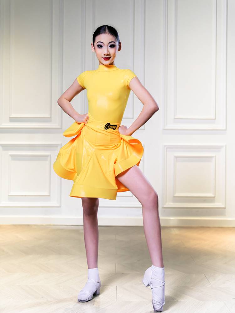 Conny Connie professional Latin dance clothing girls and children perform performance skirt standards stipulates the game uniform short sleeves