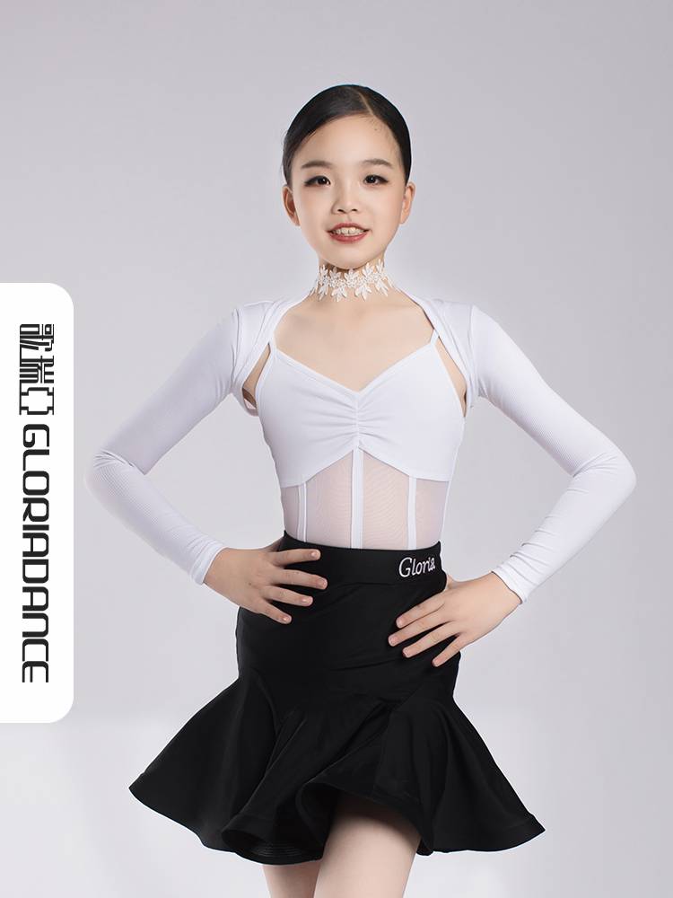Goia Latin dance jacket girl cardigan long -sleeved small horn on the top of the top new children's autumn and winter girl