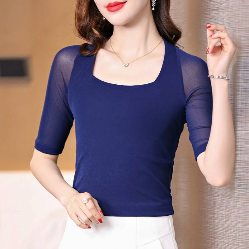 The new top dance net yarn clothing in the sleeve elasticity, the female modern Spring and Summer leader national bid 2024 Latin dance