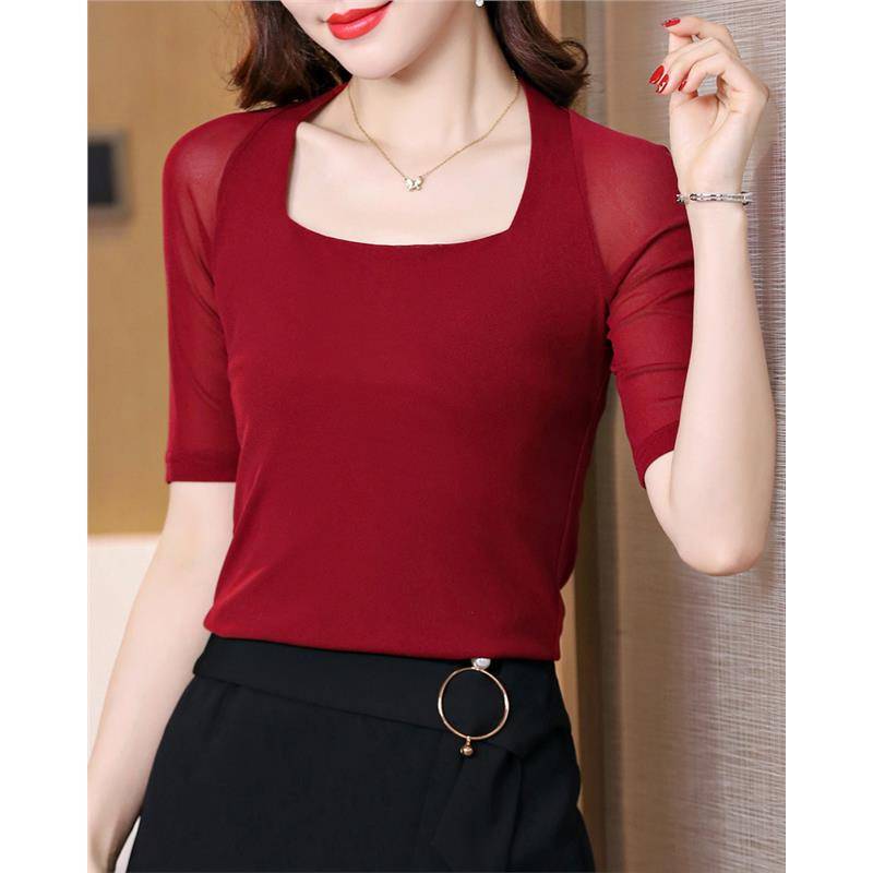 The new top dance net yarn clothing in the sleeve elasticity, the female modern Spring and Summer leader national bid 2024 Latin dance