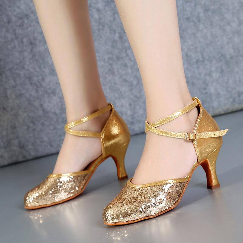 Ladies adult modern dance shoes, empty foot, Latin dance shoes, high heels dance shoes stage performance shoes
