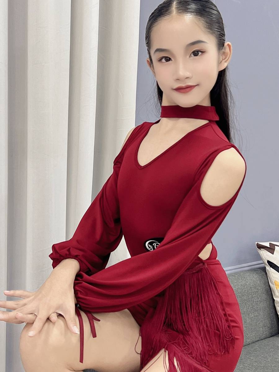 Boyi Children's Latin Dance Set Skirt Skin Su Professional Examination Performance Performing Girls Long Sleeve Competition Training Higher