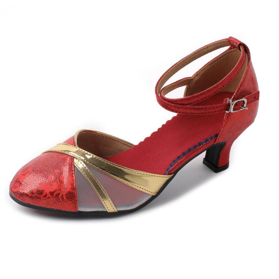 Summer Latin dance shoes high -heeled dance shoes female soft bottom low -heeled adult square dance shoes breathe in the heel dancing shoes