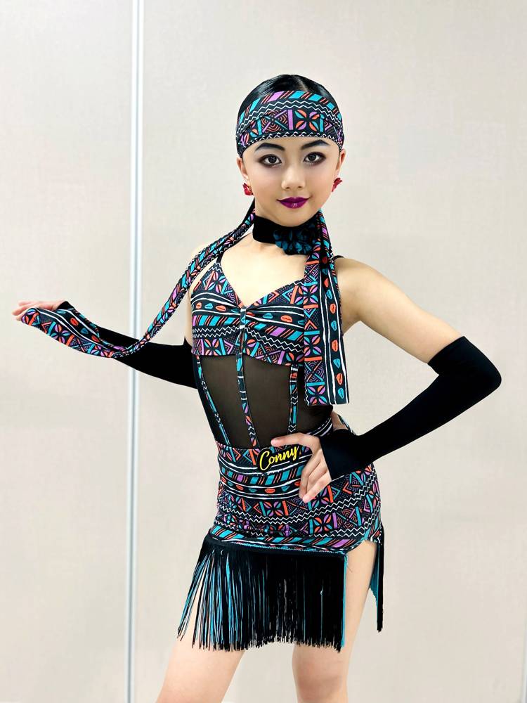 Connie Spring and Summer New Latin Dance Suel Skirt Children's Dance Practice Drinking Skin Set Children's Performance Performance Services