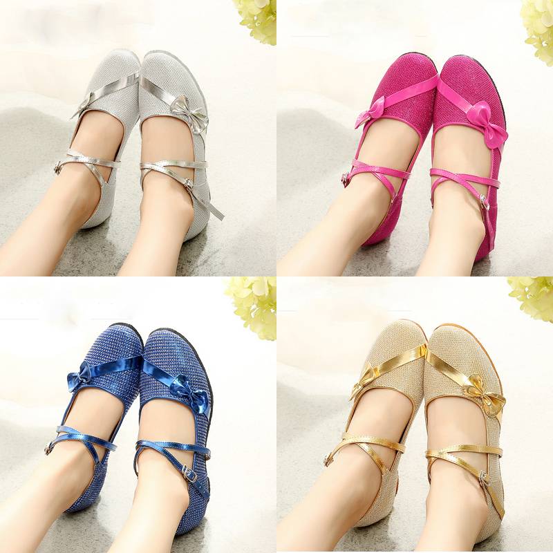 Autumn and winter girl Latin dance shoes children girl girl dance shoes soft bottom low heel practicing shoes performance crystal