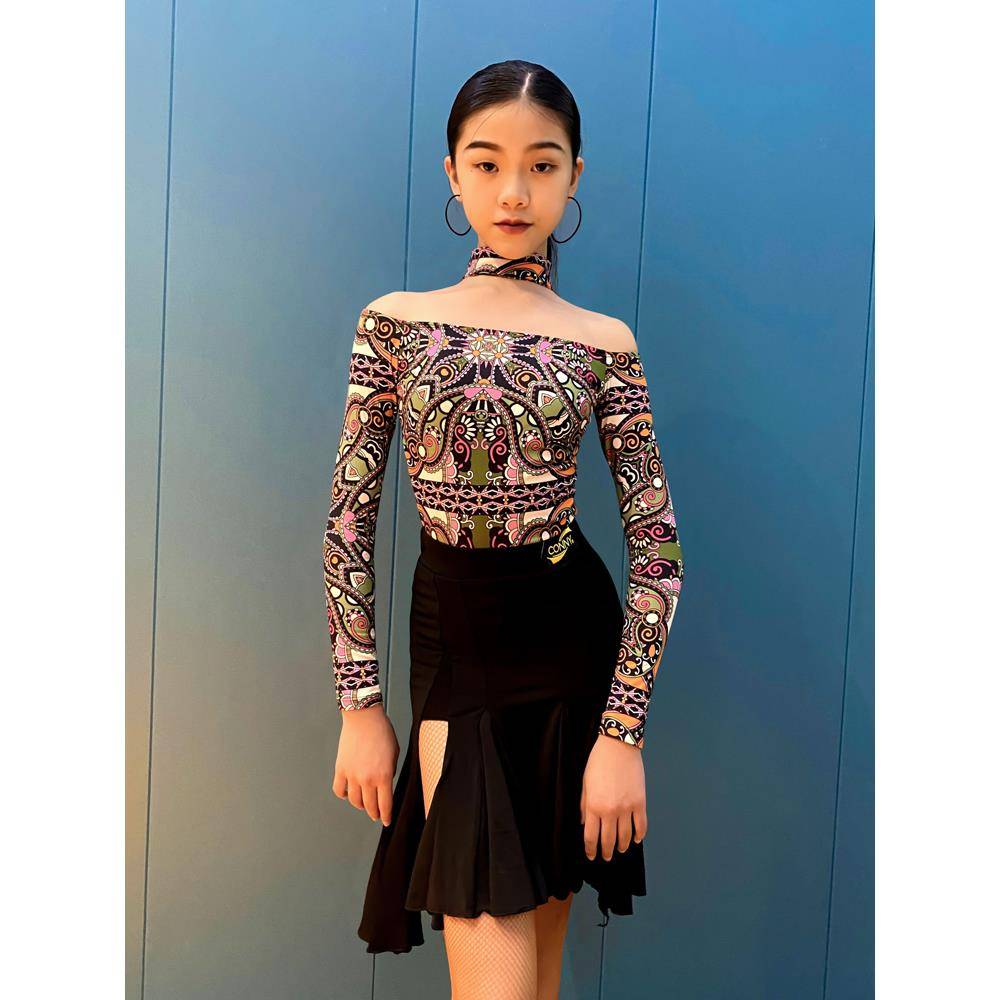 Connd Fashionable Latin Dance Female Dance Practice Children's Dance Dance Long Sleeve Standard Modern Dance Care