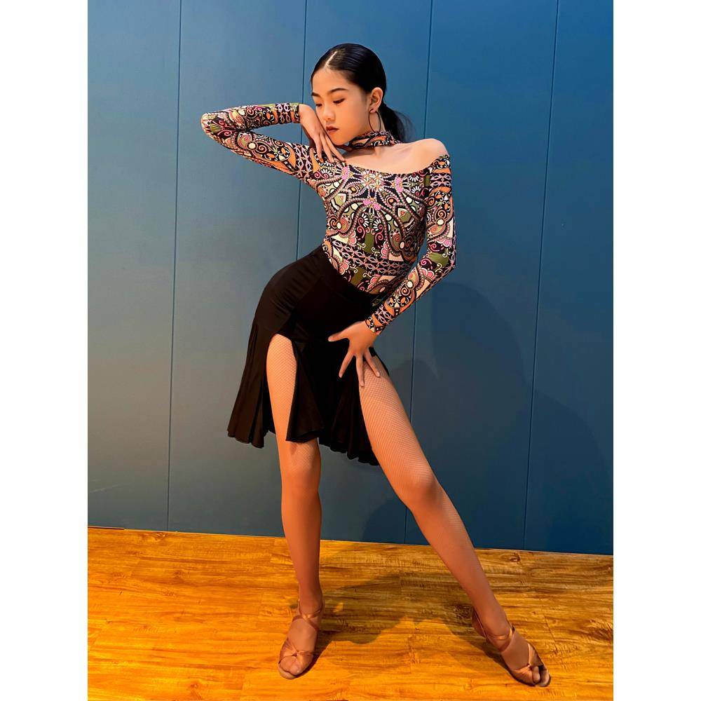 Connd Fashionable Latin Dance Female Dance Practice Children's Dance Dance Long Sleeve Standard Modern Dance Care