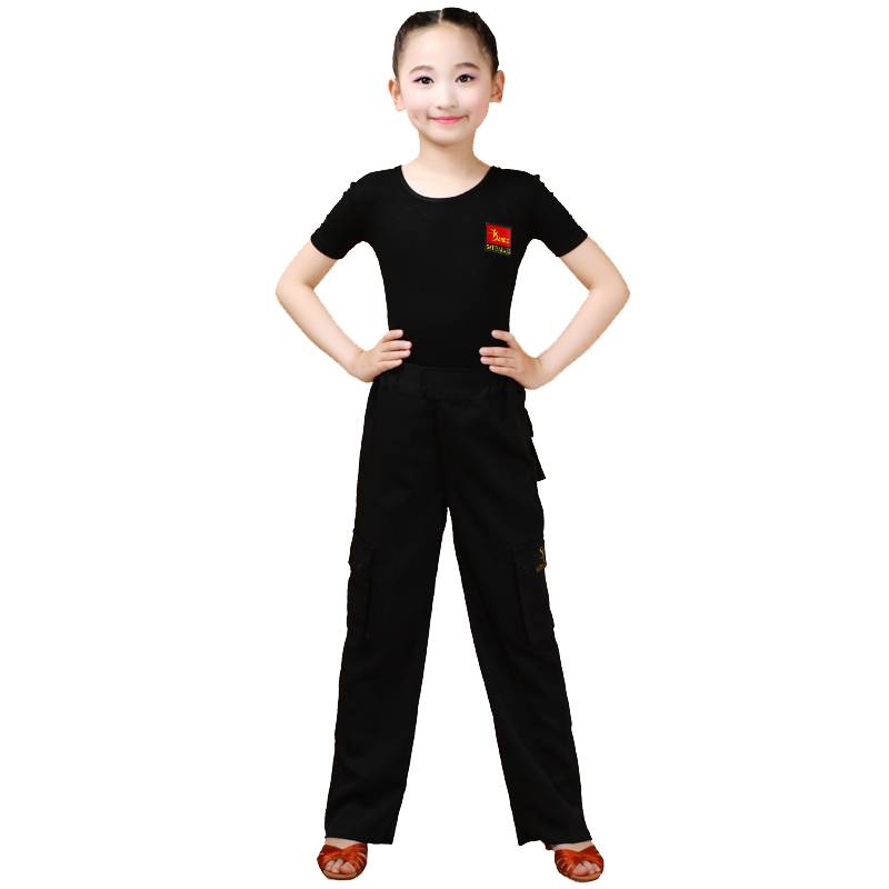 Children and girls Latin dance, practice, practice, boys, boys, boys, black short -sleeved summer dance clothing
