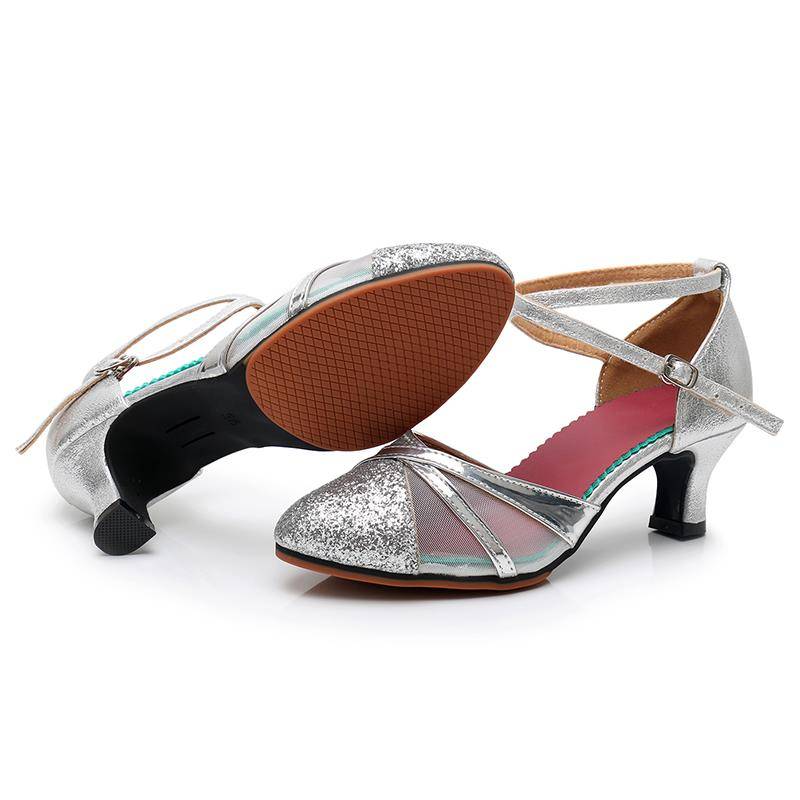 2024 new female middle high -heeled Latin dance shoes love dance dance female shoes silver square dance sandals dance shoes summer season