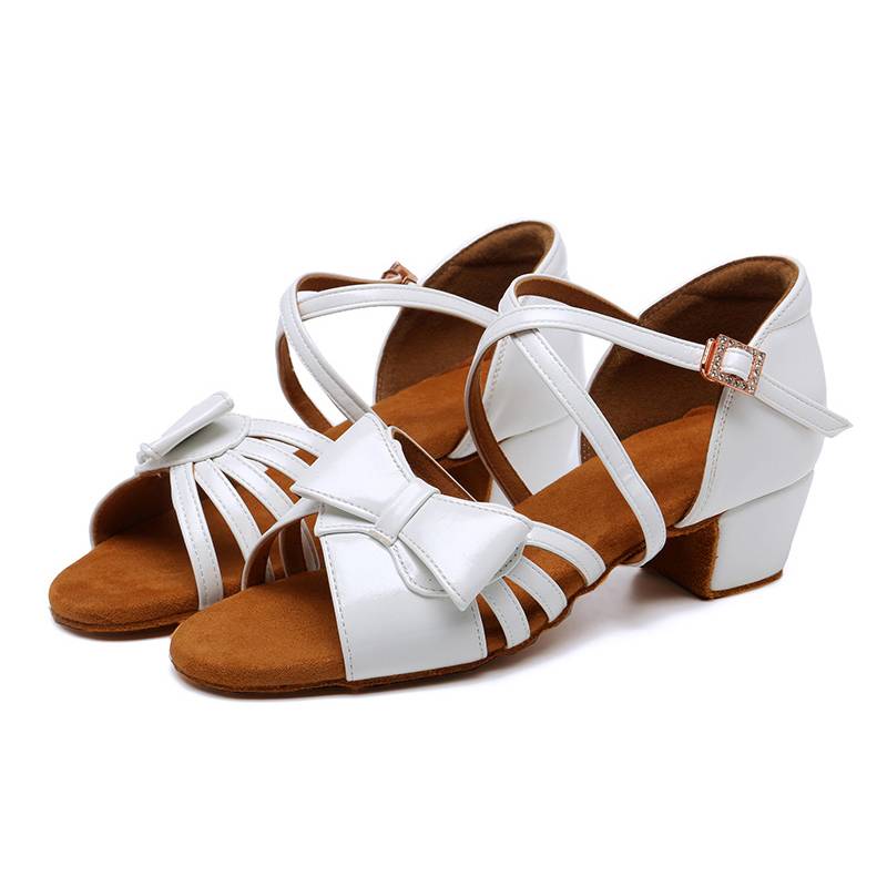 New princess bow Latin dance shoes children white dance practice shoes girl high heel dancing shoes