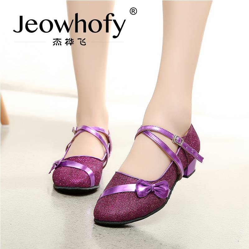 Autumn and winter girl Latin dance shoes children girl girl dance shoes soft bottom low heel practicing shoes performance crystal