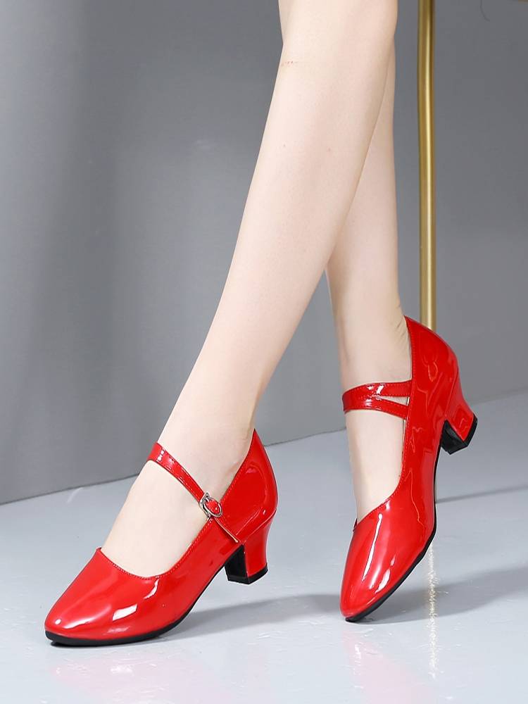 New Women's Latin Dance Shoes Soft Sole Mid -heels Dance Shoes Xinjiang Wearing Silver Leather Plaza Dance shoes