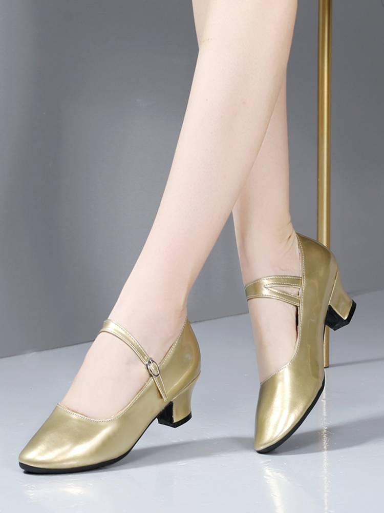 New Women's Latin Dance Shoes Soft Sole Mid -heels Dance Shoes Xinjiang Wearing Silver Leather Plaza Dance shoes