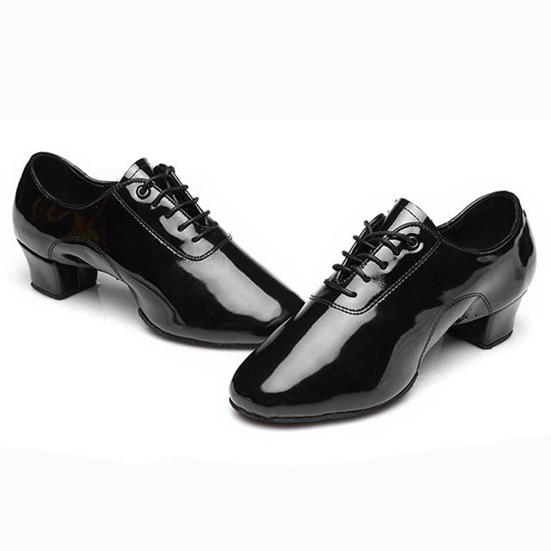 Latin dance shoes adult boys soft leather patent leather black just soft bottom denim two -point professional Lunba dance shoes