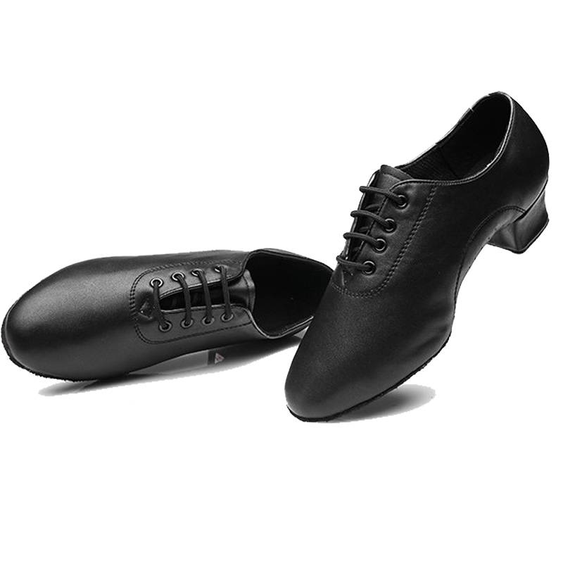 Latin dance shoes adult boys soft leather patent leather black just soft bottom denim two -point professional Lunba dance shoes