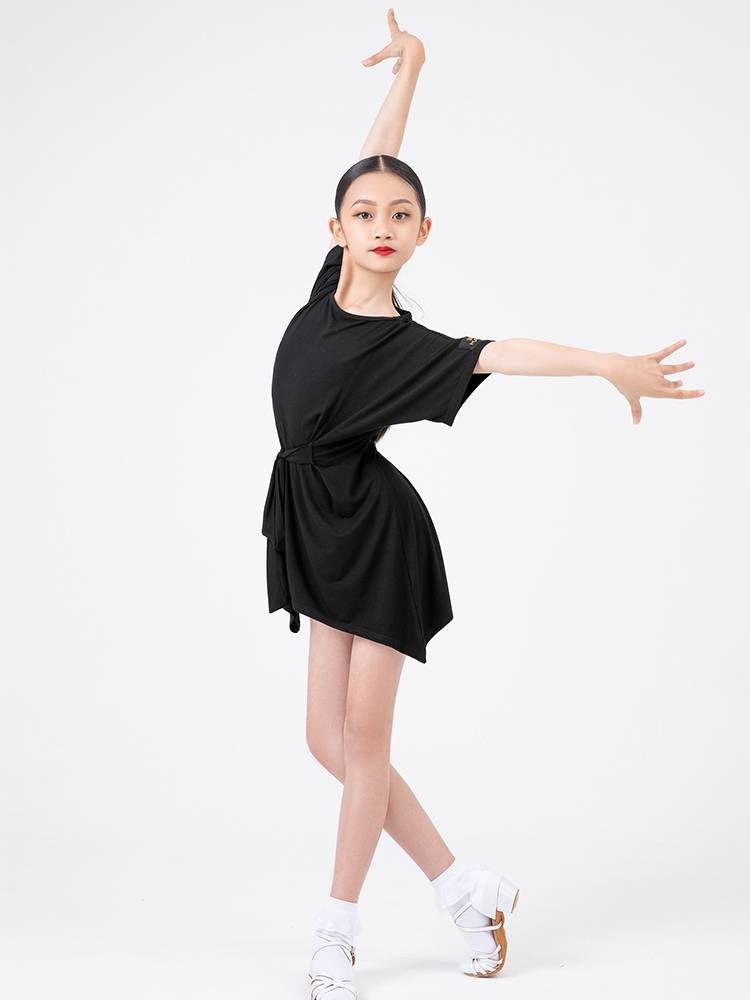 Black Latin dress girl with short-sleeved summer shirts and long-sleeved children's dance tweeds and tweeds