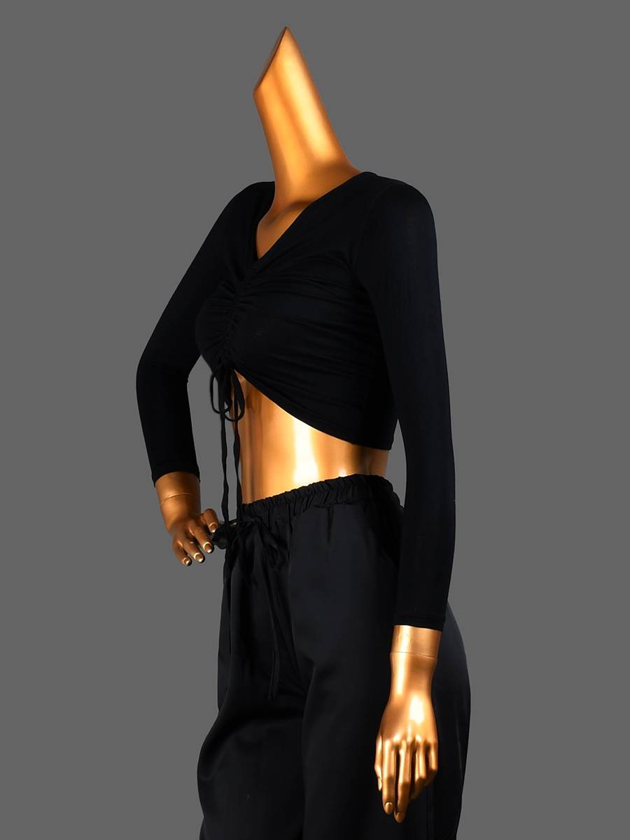 The new dance practice service adult women's top long -sleeved Latin dance clothing belt bodied body clothing female practicing navel clothing