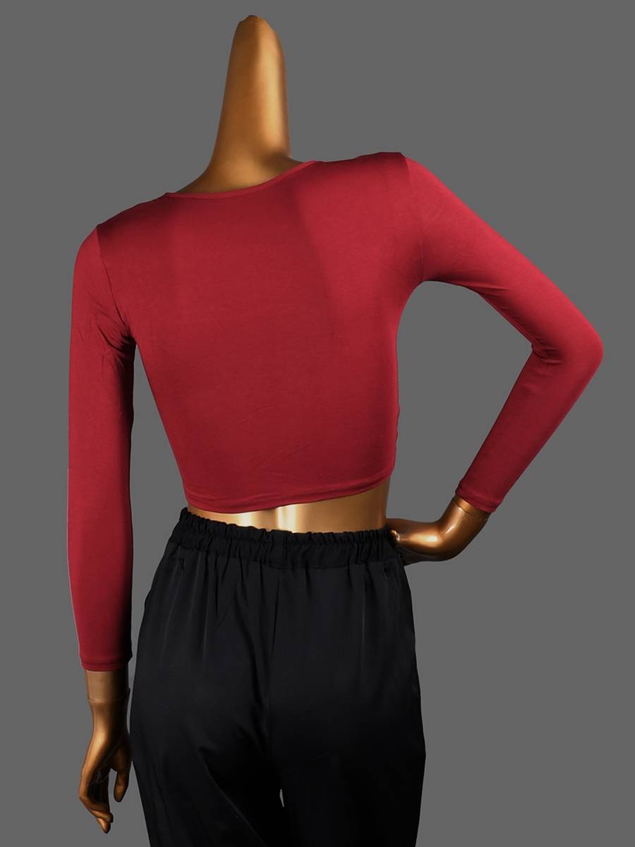 The new dance practice service adult women's top long -sleeved Latin dance clothing belt bodied body clothing female practicing navel clothing