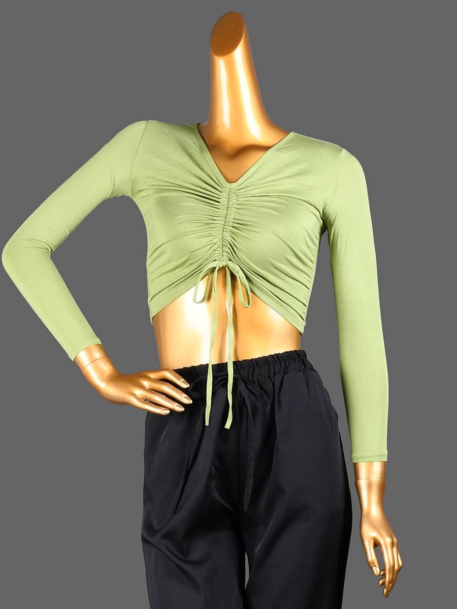 The new dance practice service adult women's top long -sleeved Latin dance clothing belt bodied body clothing female practicing navel clothing
