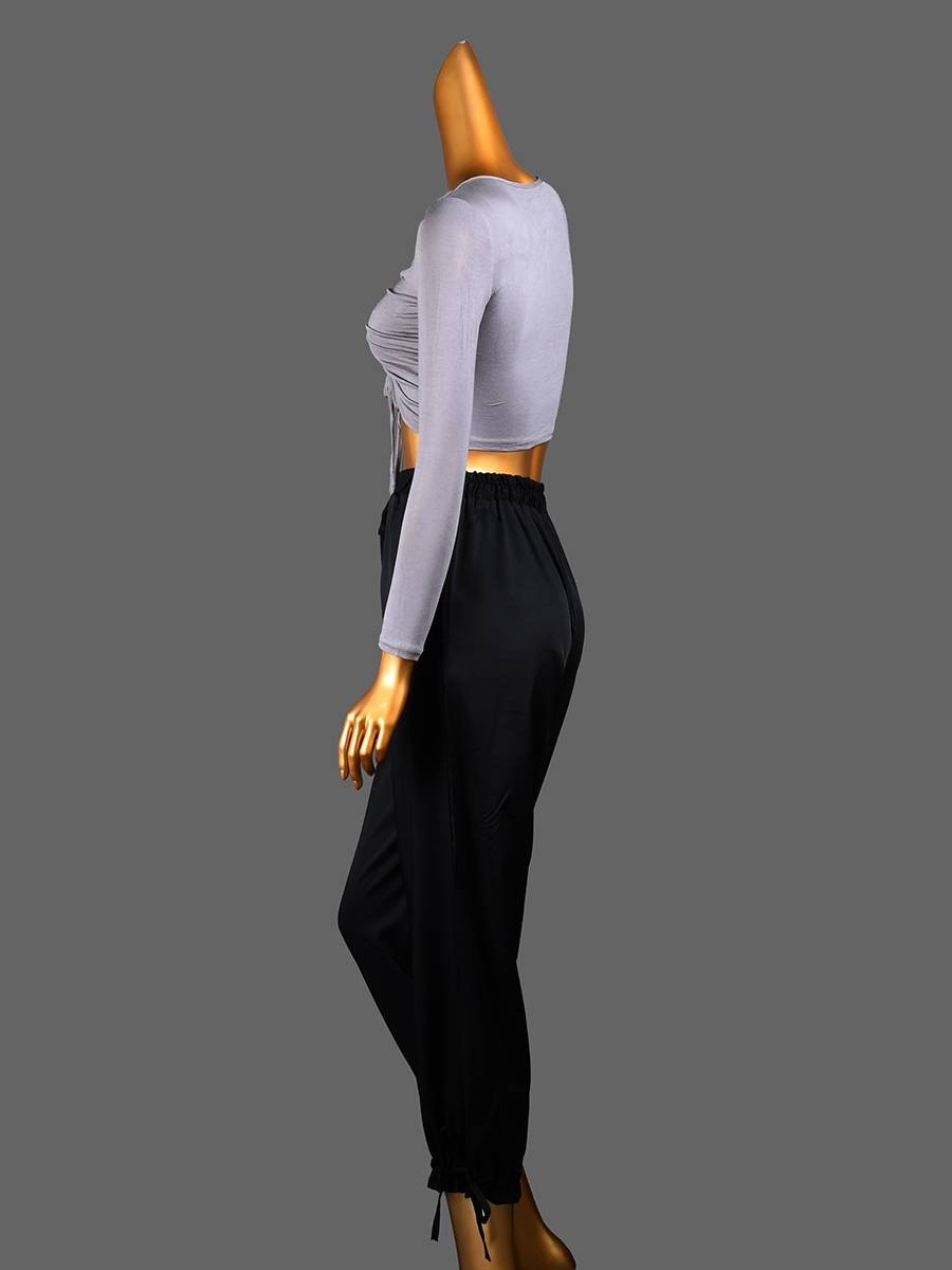 The new dance practice service adult women's top long -sleeved Latin dance clothing belt bodied body clothing female practicing navel clothing