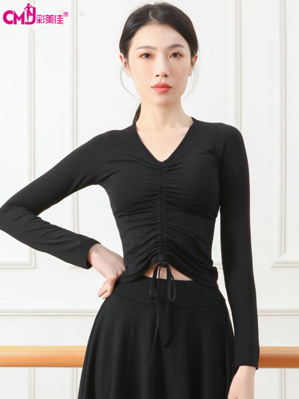 Dance practice clothing Female autumn and winter new dancing long -sleeved long -sleeved Modal draws Modern body training Latin top
