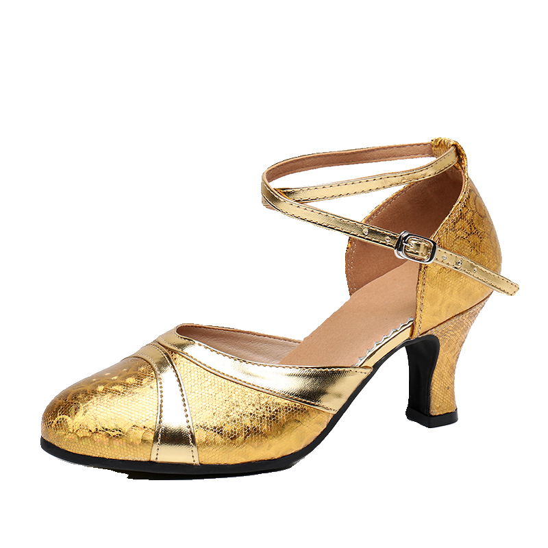 2024 Outdoor Golden Latin Dance Shoes Female Adult Mid -heel Plaza Dance Shoes Soft Wave Dance Shoes Dance