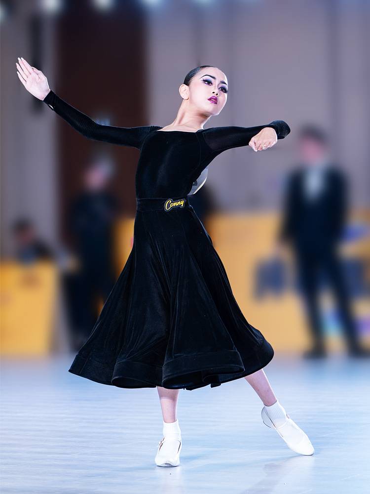 Conny Latin dance clothing professional Black pond competition service standard dance fish bone skirt performance service long sleeves