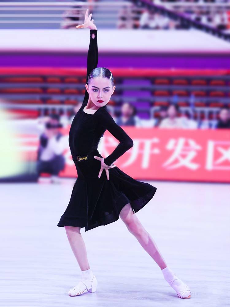 Conny Latin dance clothing professional Black pond competition service standard dance fish bone skirt performance service long sleeves
