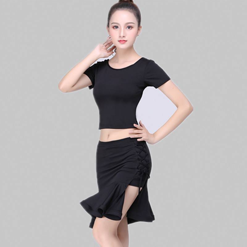 New Latin Dance Clothing Adult Women's Latin Plaza Dance Skirts Cross -body skirt with short skirt fish bone skirt
