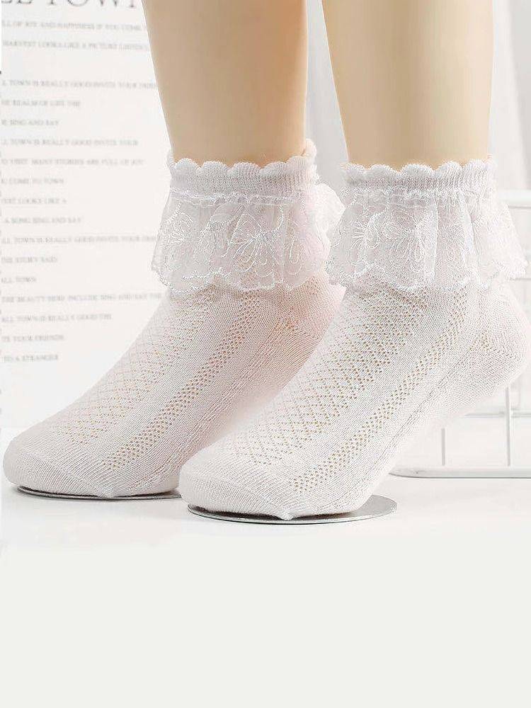 Girls' socks Summer Latin Dance special children lace lace stockings summer thin white princess spring and autumn pure cotton