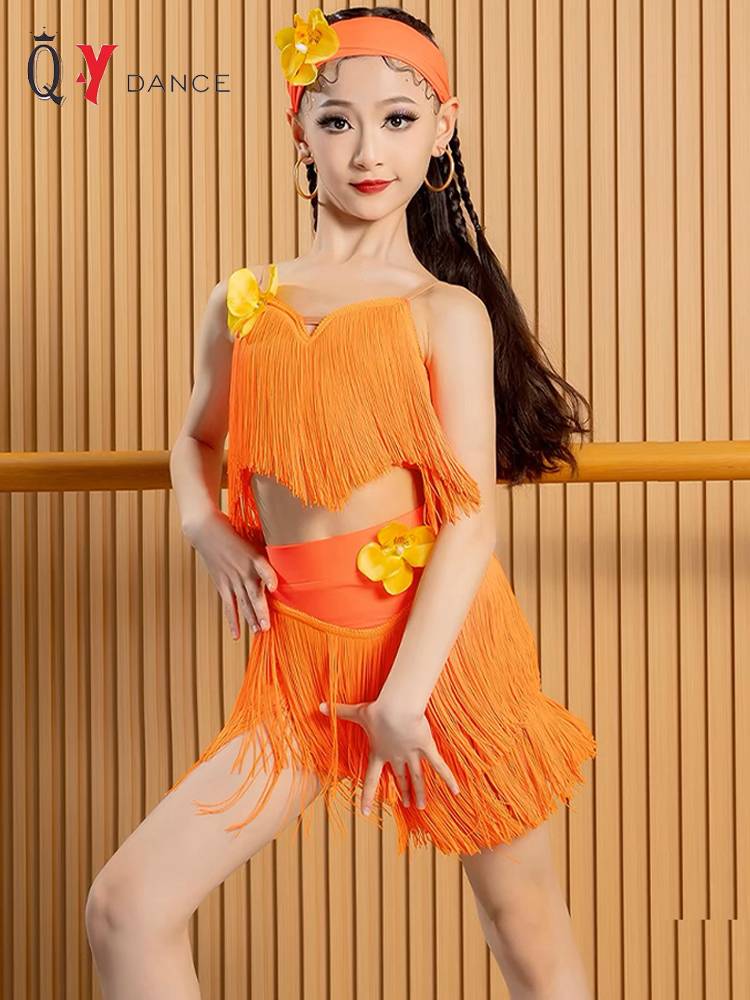 Qy children's Latin dance service 2024 summer senior new tassel professional girl practice training performance suit