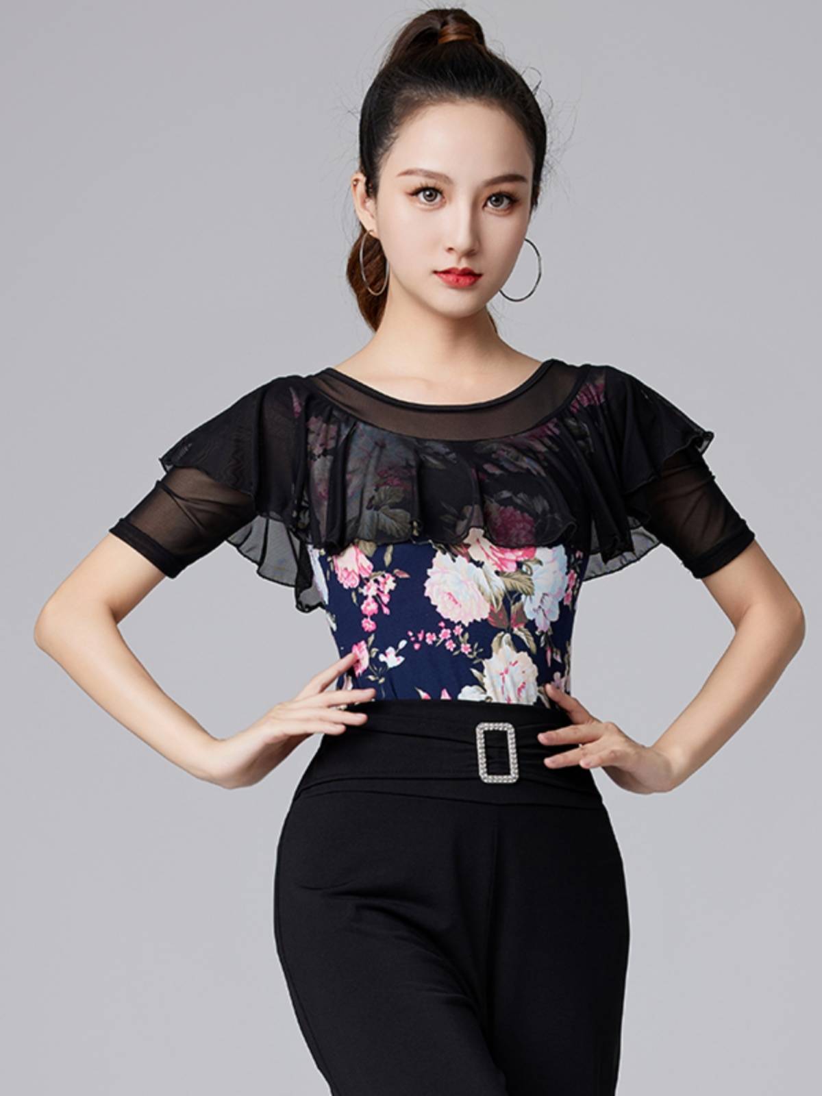 2024 Latin Dance Summer New Printing Women's Top Adult Plaza Modern Modern Dance Clothing Performance Funny