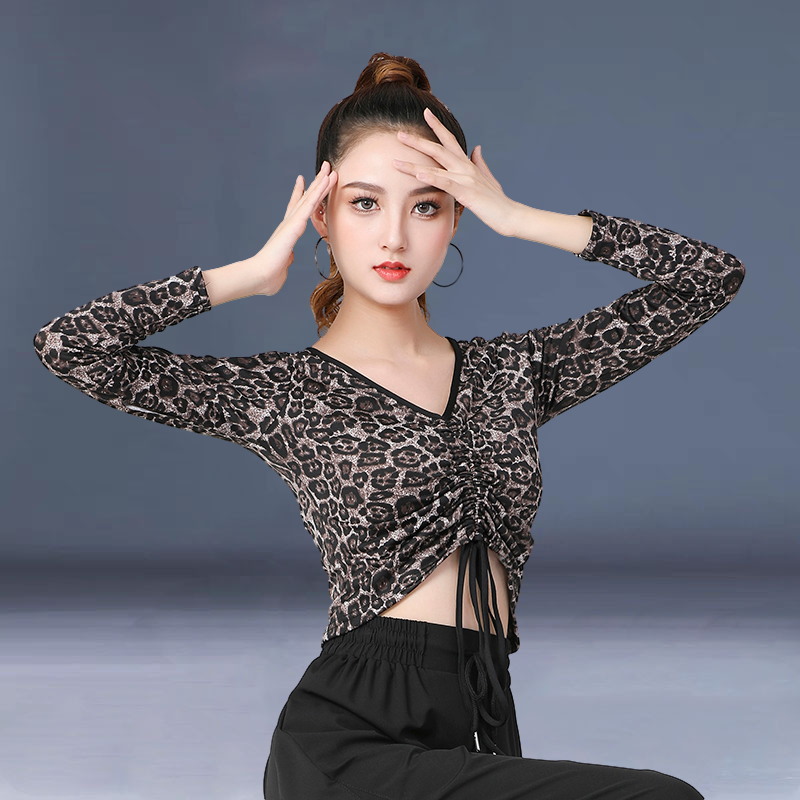 Latin dance service 2023 new long -sleeved dance clothing top female modern dance clothing net red just practiced clothes